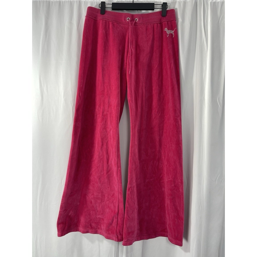 Vintage Victoria Secret Y2K Pink Velour Low Rise Flare Pants Large Grunge Emo